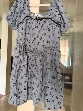 Girls' Light Blue Floral Puff-Sleeve Dress